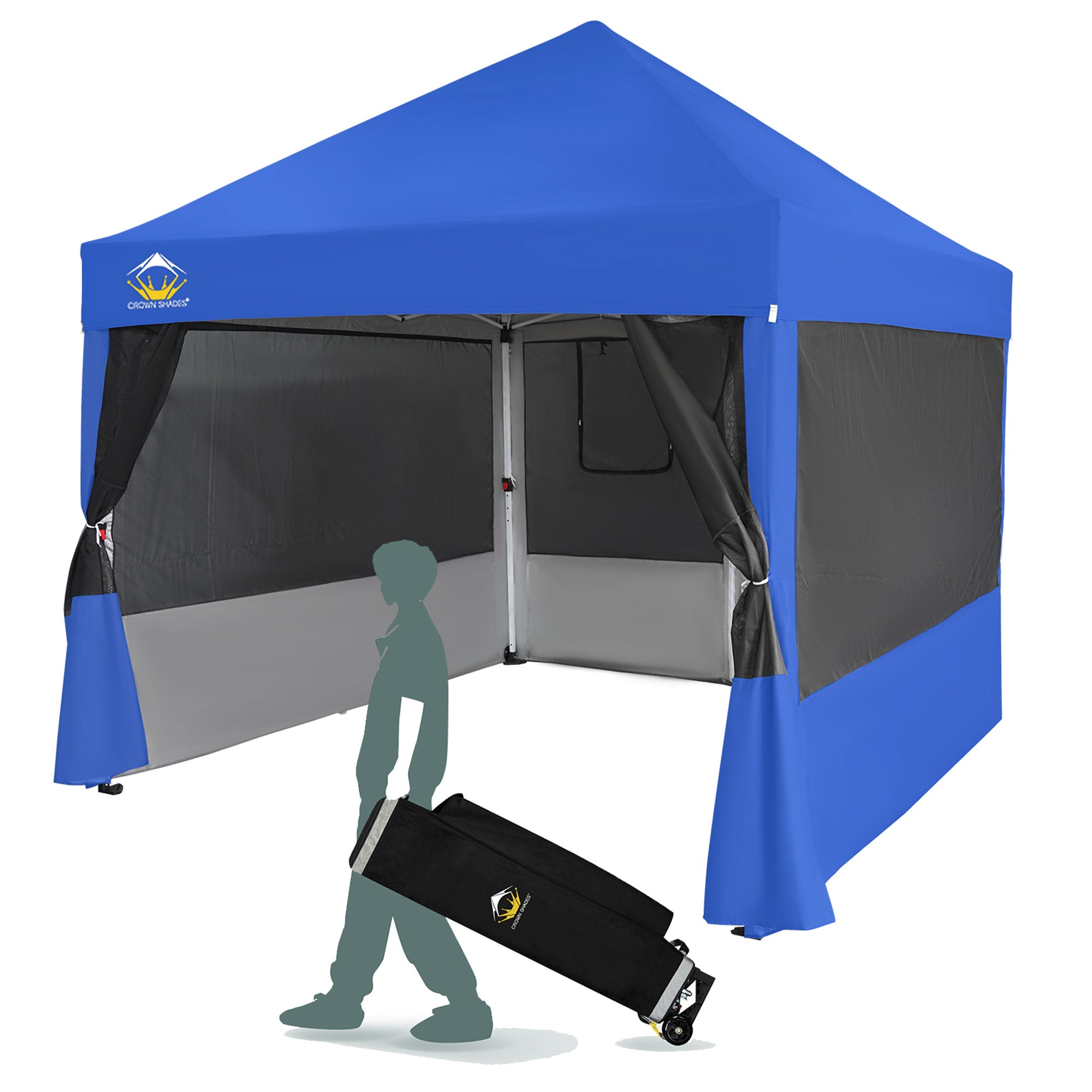 Crown Shades 10x10' Instant Canopy Commercial Shelter with 4 Nets, Blue (Used)