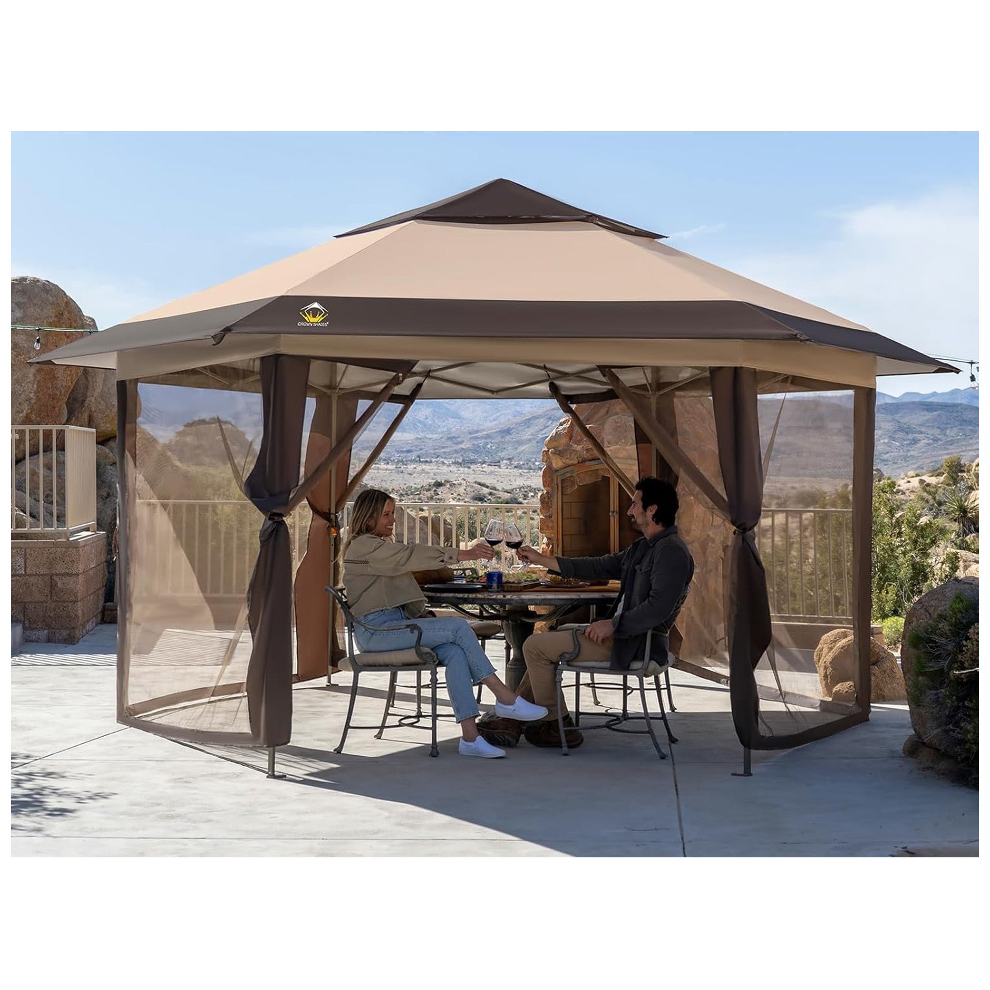 CROWN SHADES 13x13 Pop Up Gazebo, Canopy Tent for Events, Beige/Coffee (Used)