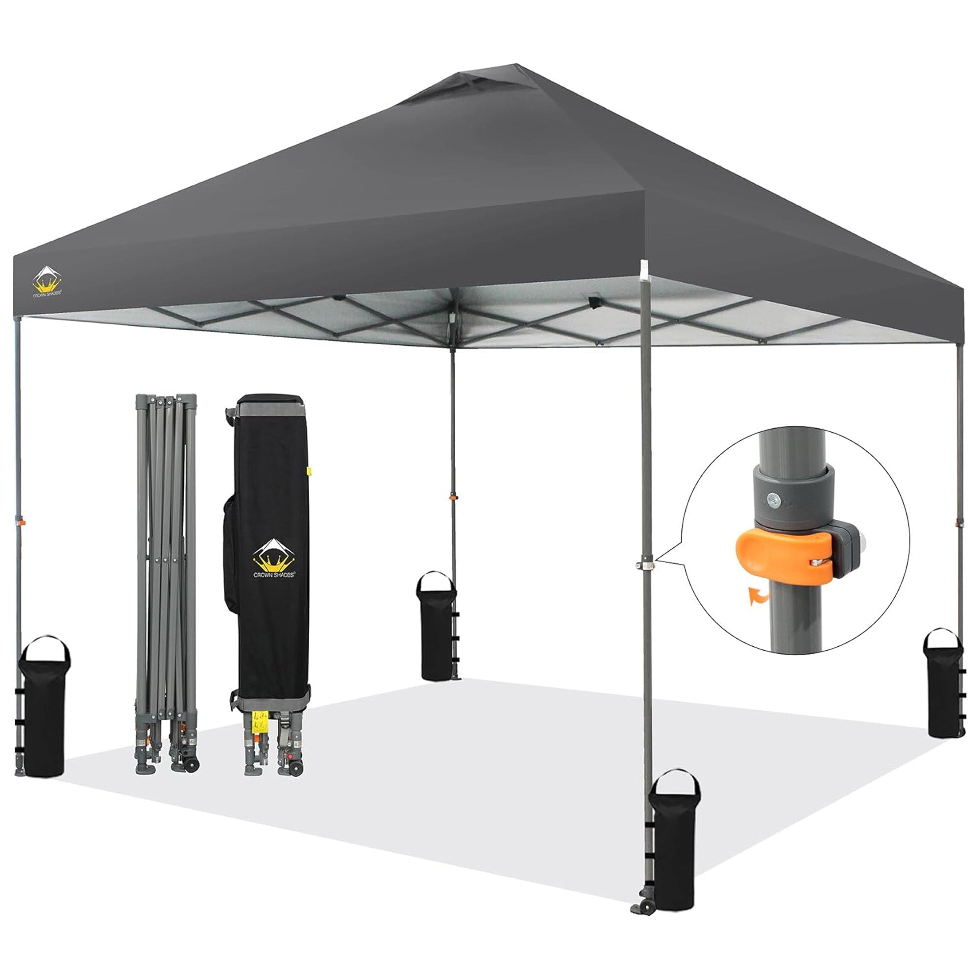Crown Shades Pop Up Canopy, 10x10 ft Adjustable Tent with One Push Setup, Grey (Used)