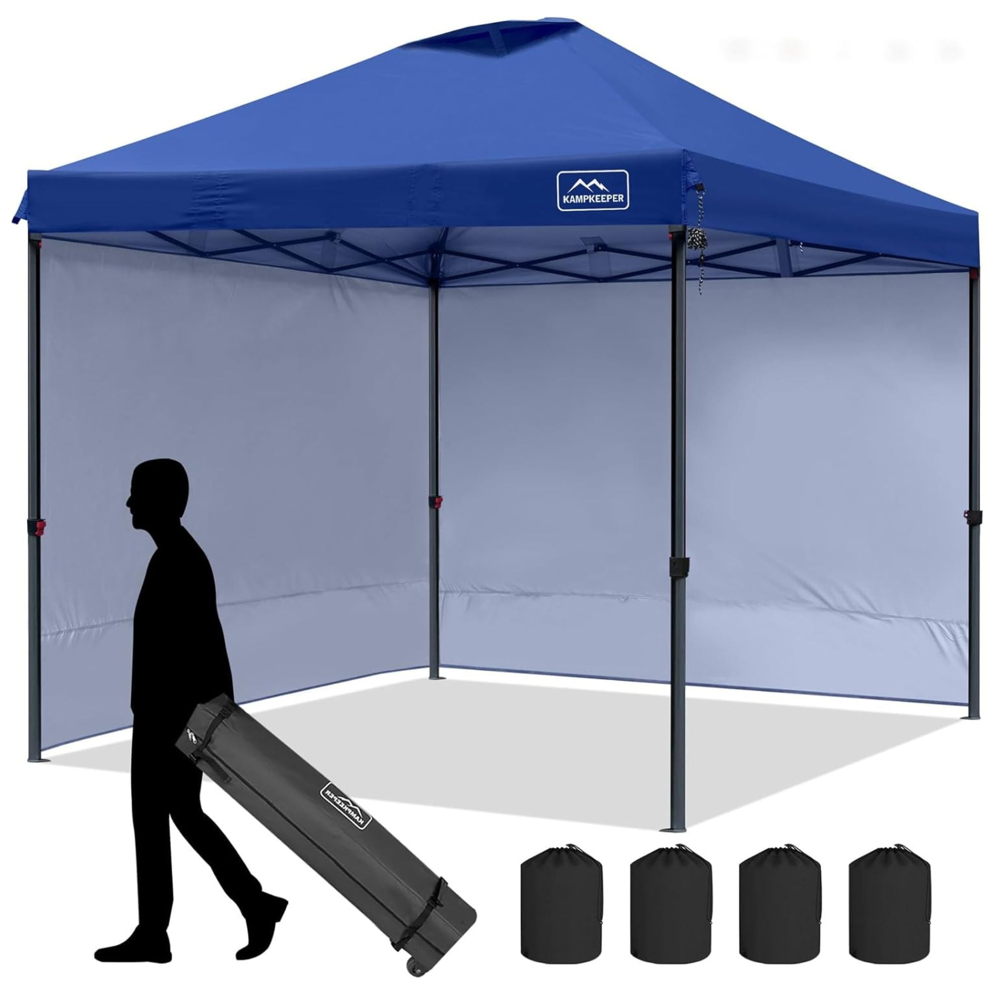 KAMPKEEPER 10x10 Pop Up Canopy Tent with 2 Sidewalls for Outdoor Use, Navy Blue