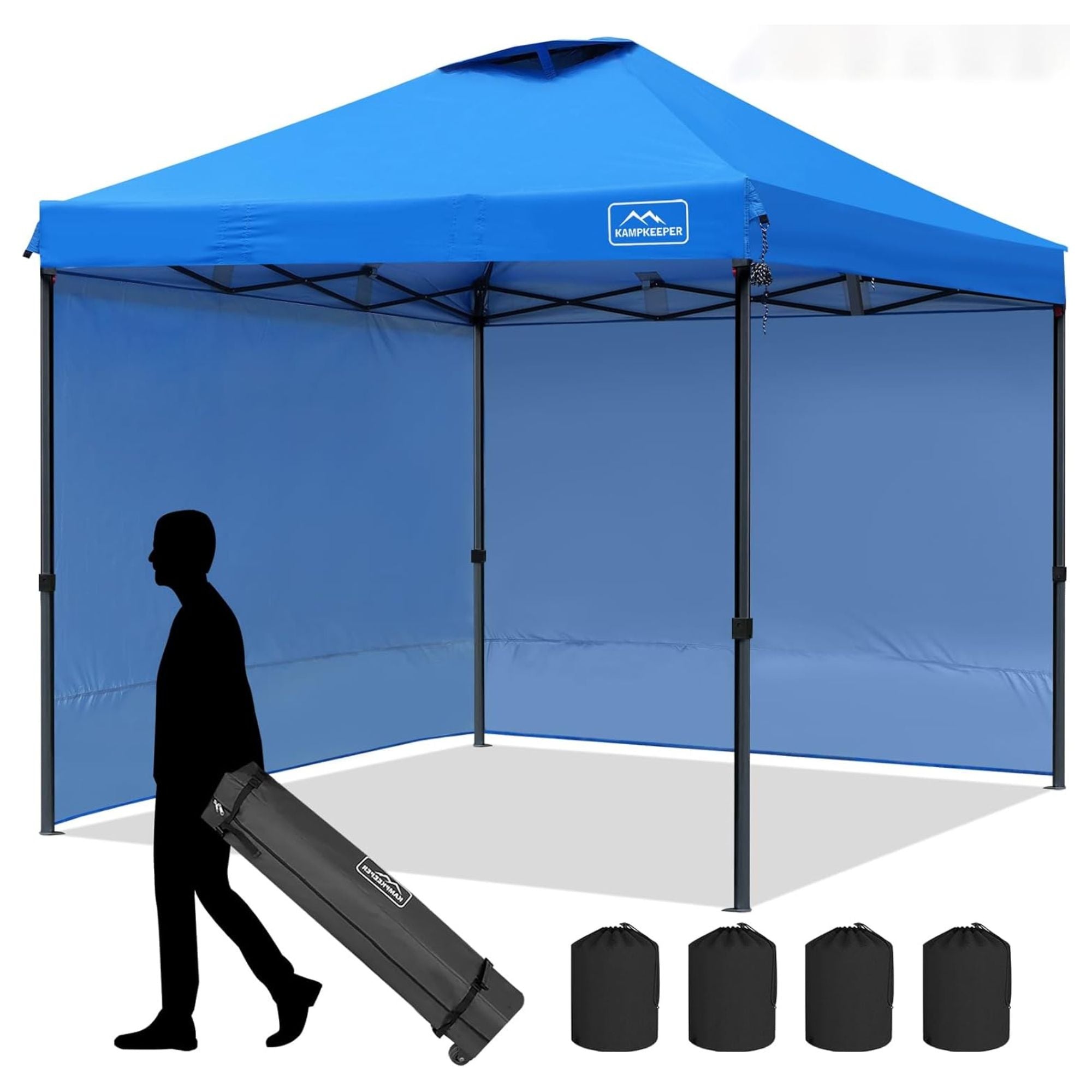 KAMPKEEPER 10x10 Pop Up Canopy Tent with 2 Sidewalls for Outdoor Use, Blue