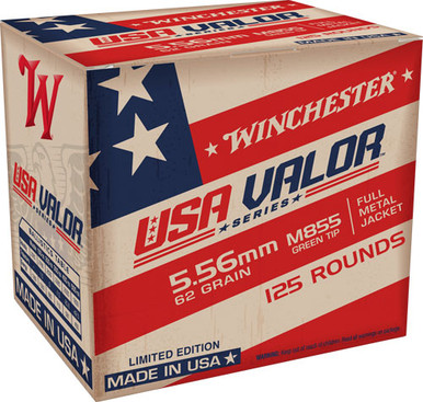 Winchester USA Valor 5.56x45mm Nato 62gr M855 Penetrator FMJ 125Rnd Rifle Ammunition