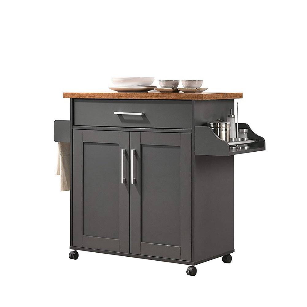 Hodedah Wheeled Island Cart with Spice Rack and Towel Holder Gray/Oak (Open Box)