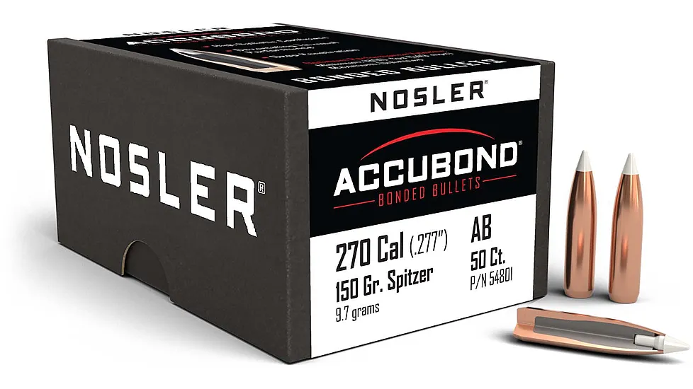 Nosler 54801 AccuBond 270 Caliber 150 GR Spitzer Point 50 Box